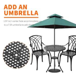 Withniture Bistro Set 3 Piece Outdoor,Cast Aluminum Outdoor Bistro Set,All Weather Bistro Table and Chairs Set of 2 with 1.97" Umbrella Hole,Patio Bistro Sets for Garden(Woven Black)