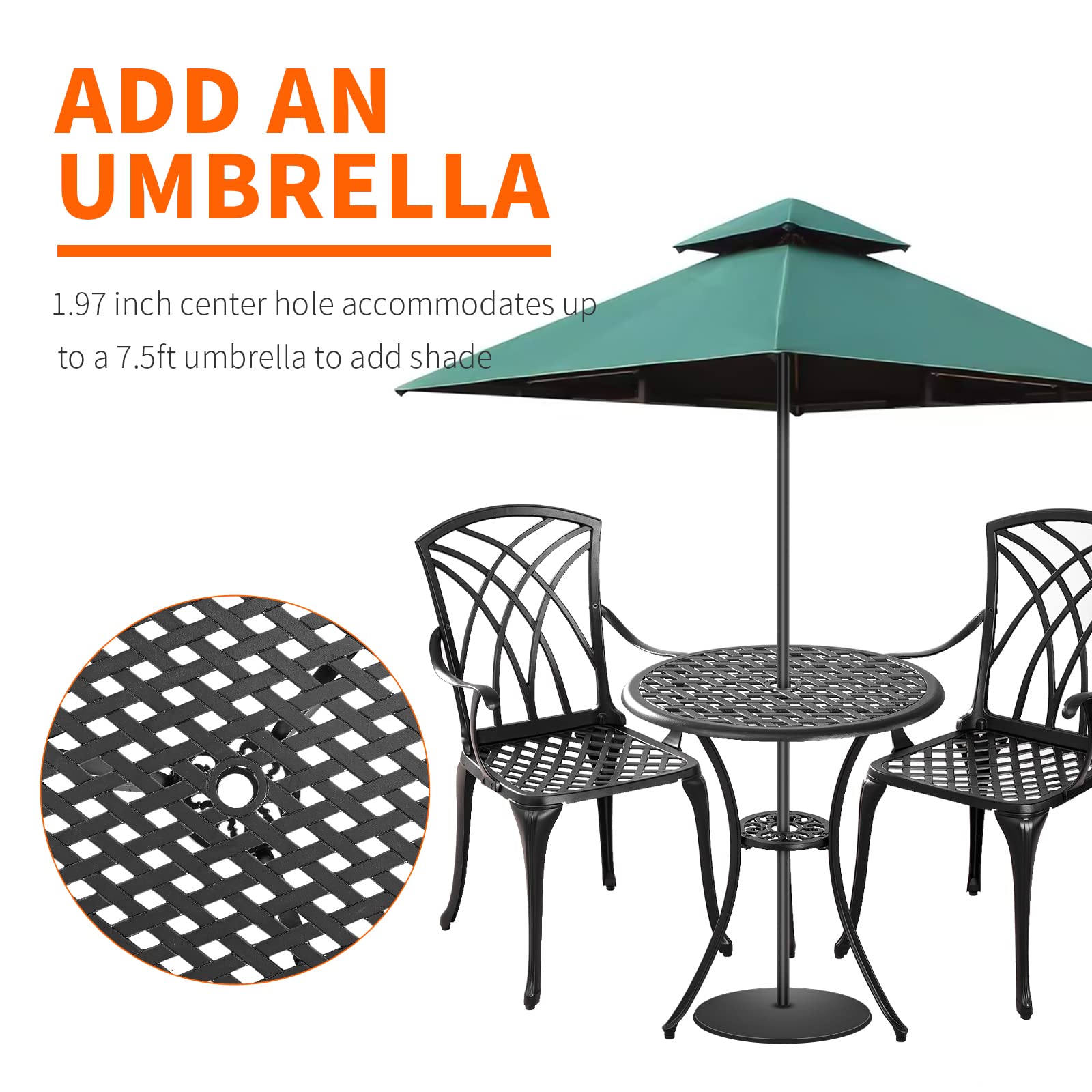 Withniture Bistro Set 3 Piece Outdoor,Cast Aluminum Outdoor Bistro Set,All Weather Bistro Table and Chairs Set of 2 with 1.97" Umbrella Hole,Patio Bistro Sets for Garden(Woven Black)