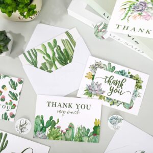 AnyDesign Cactus Thank You Cards 36 Pack Watercolor Succulent Note Cards with Matching Seal Stickers Envelopes Greenery Greeting Blank Cards for Birthday Baby Shower Wedding Bridal Party, 4 x 6