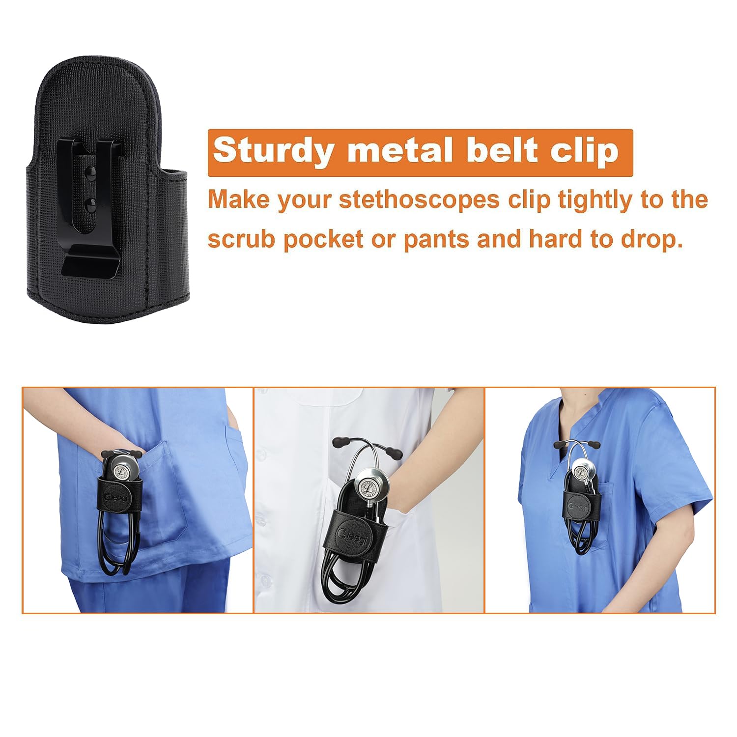 Gleegi Stethoscope Holder Clip Genuine Leather Stethoscope Holster Clip On Waist Belt Fit All Models: ADC, MDF, Adscope, Littmann for Physicians, Nurses, EMT, Medical Nursing Students