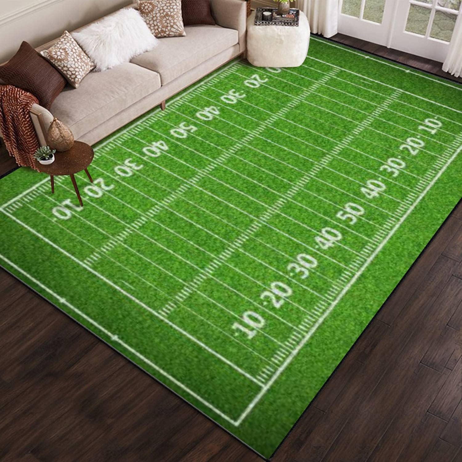 PeeNoke American Football Field Area Rug Outdoor Patio Rug Play Mat Floor Mat Modern Carpet Non-Slip Home Decor Living Room Bedroom Nursery, 6x9 ft