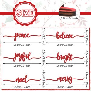 12 Pcs 6 Styles Place Cards for Christmas Table Wood Signs Decor Wood Word Cutouts Winter Dining Table Plate Ornament Rustic Wooden Decor for Table, Merry, Believe, Bright, Peace, Joyful and Noel