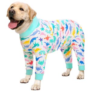 aofitee dog recovery suit after surgery dog onesie, dog surgical recovery shirt for abdominal wounds, dinosaur print dog pajamas bodysuit for medium large dog cone alternative, full body for shedding