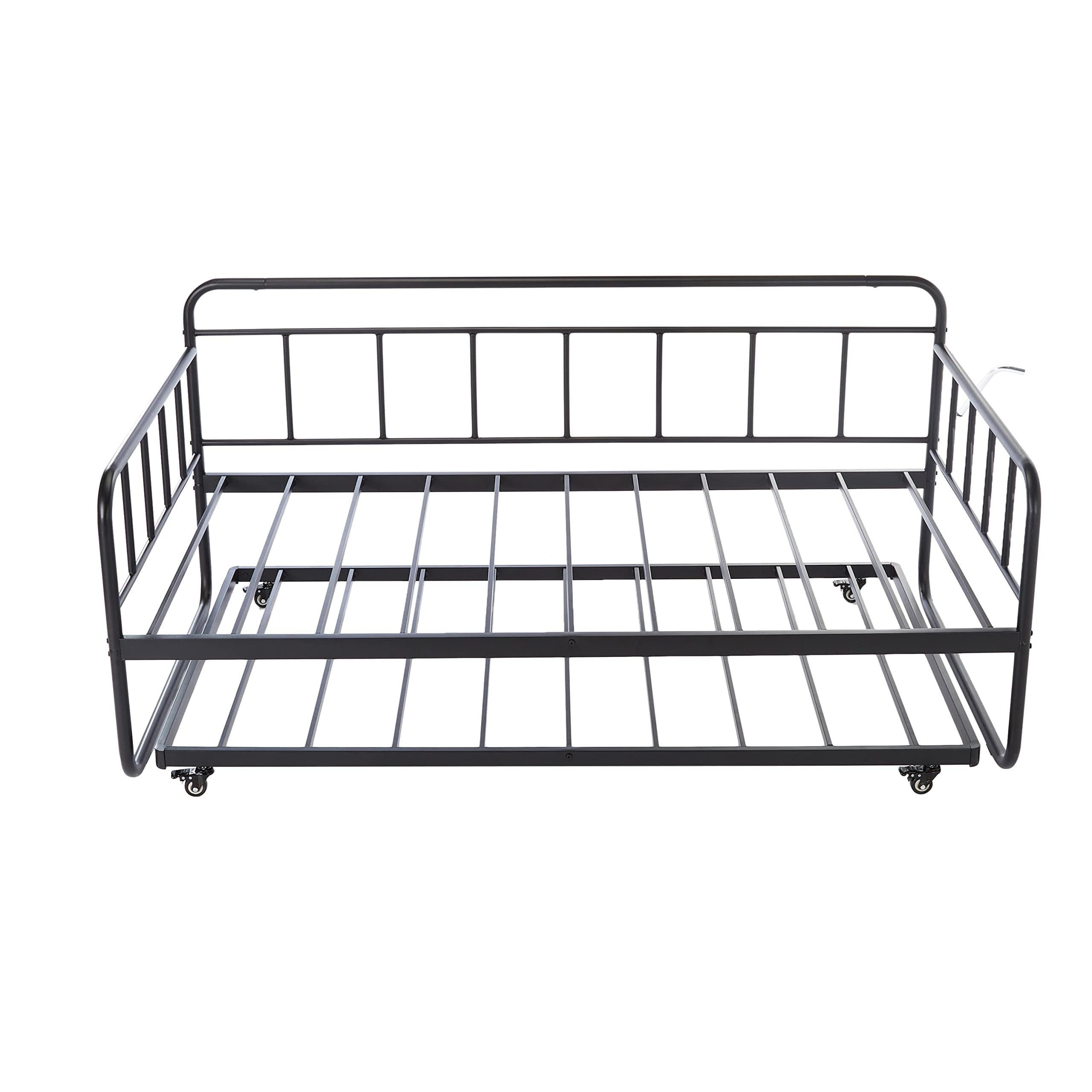 Amazon Basics Twin Daybed and Trundle Bed Frame Set, Easy Assembly, Space Saving, Steel Slat Support, Black, 77.3 x 40 x 35.4 in