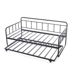 Amazon Basics Twin Daybed and Trundle Bed Frame Set, Easy Assembly, Space Saving, Steel Slat Support, Black, 77.3 x 40 x 35.4 in