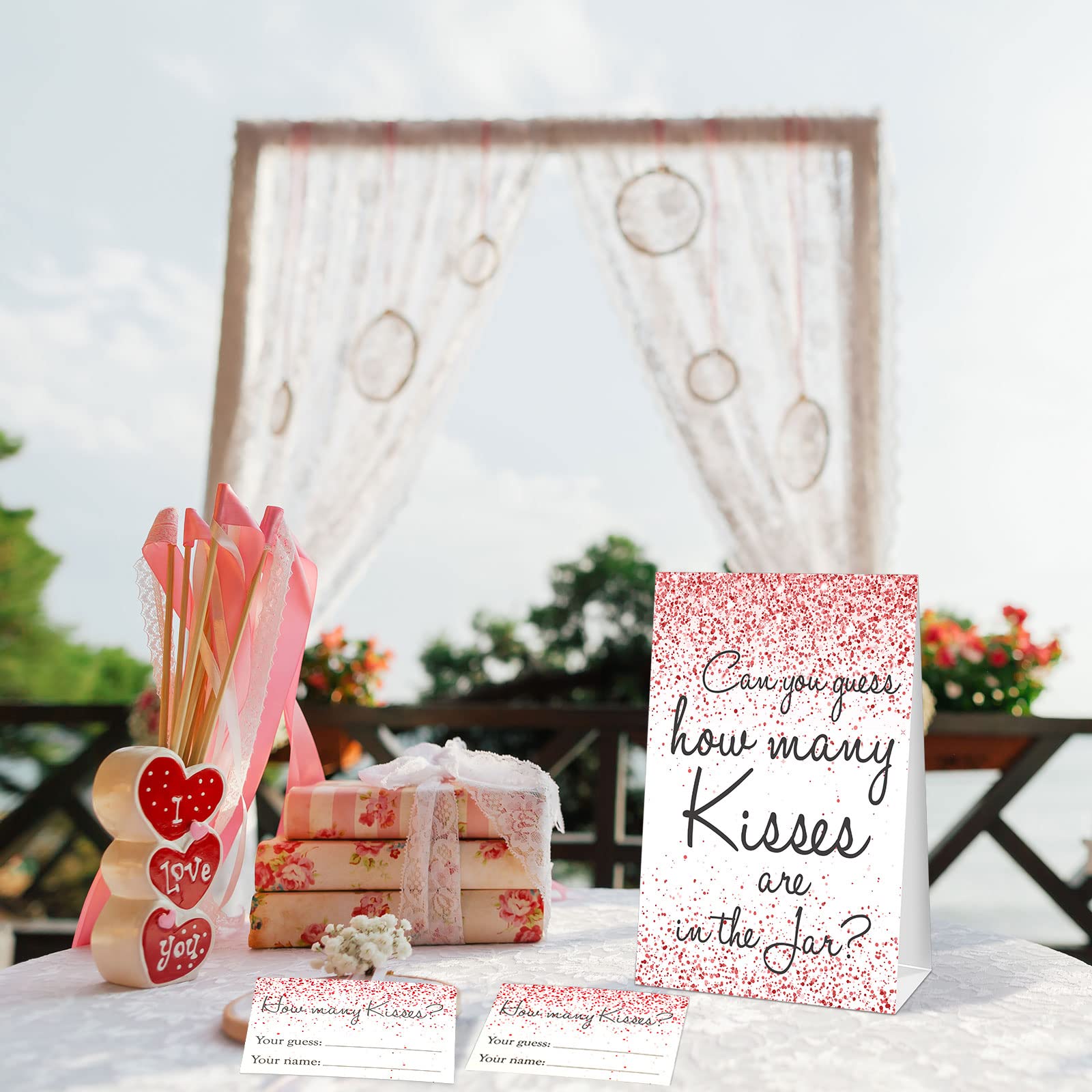 Geosar Bridal Shower Games Guess How Many Kisses Game Includes Bridal Shower Sign, 50 Guessing Cards and 15 Pencils, Bridal Shower Favors, How Many Kisses Are in Jar Wedding Decorations, Pink Confetti