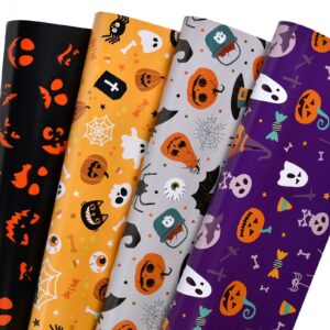 plandrichw halloween wrapping paper 12 sheets folded for boys girls kids man women,pumpkin spooky witch hat bat halloween decorations,holiday,party,baby shower present packing each 20" x 29"