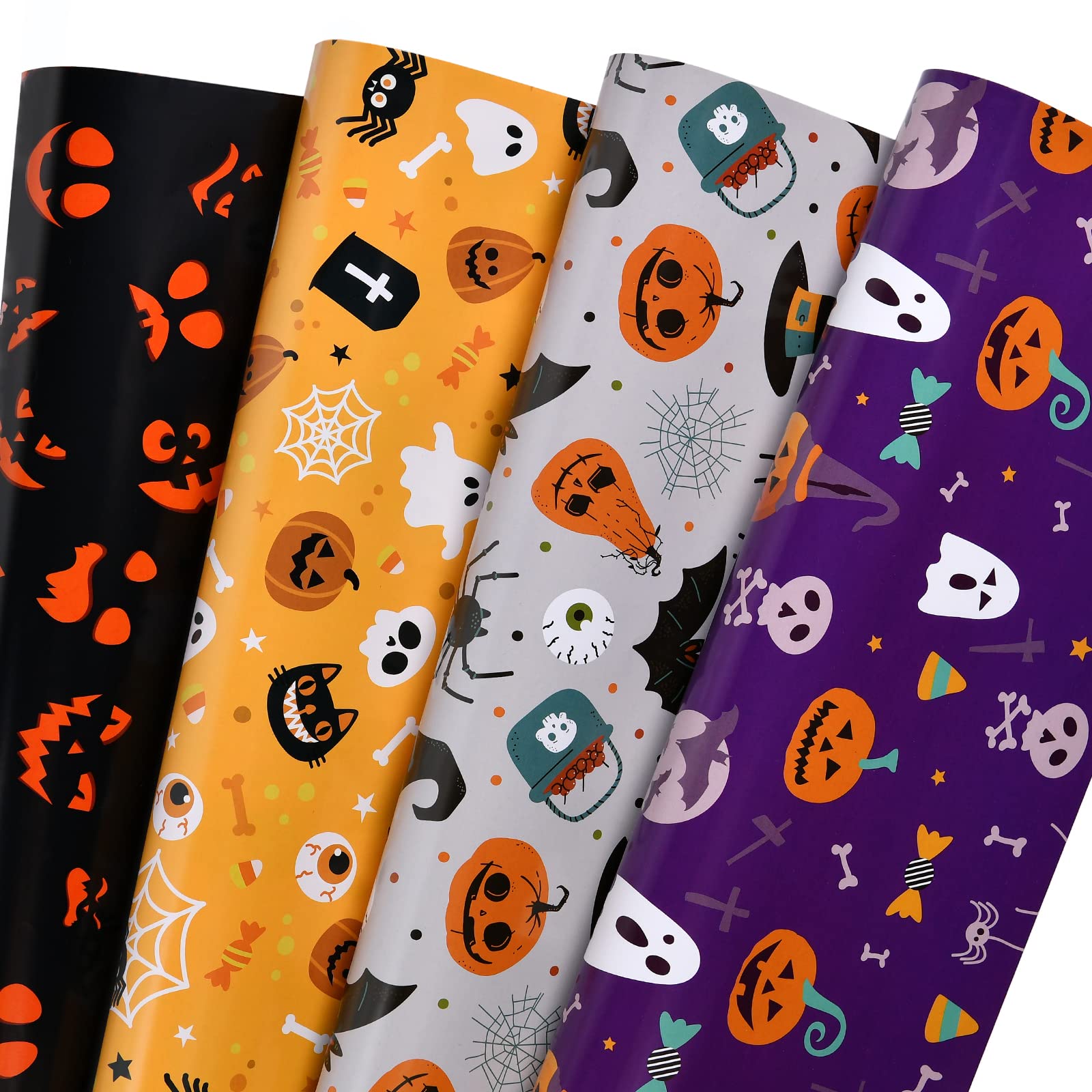 PlandRichW Halloween Wrapping Paper 12 Sheets Folded for Boys Girls Kids Man Women,Pumpkin Spooky Witch Hat Bat Halloween Decorations,Holiday,Party,Baby Shower Present Packing Each 20" X 29"