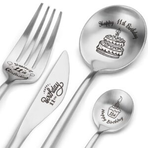 happy 11th birthday spoon&fork gifts engraved cutlery set personalized birthday gifts for son daughter sister brother friends