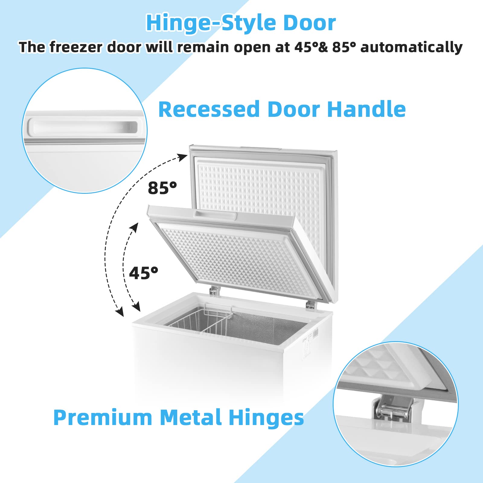 PETSITE 5 cu ft Chest Freezer, Compact Deep Freezer w/ 7-Grade Adjustable Temperature, Removable Storage Basket & 2 Wheels, Quiet & Energy-saving Freezer for Kitchen Apartment Office, White