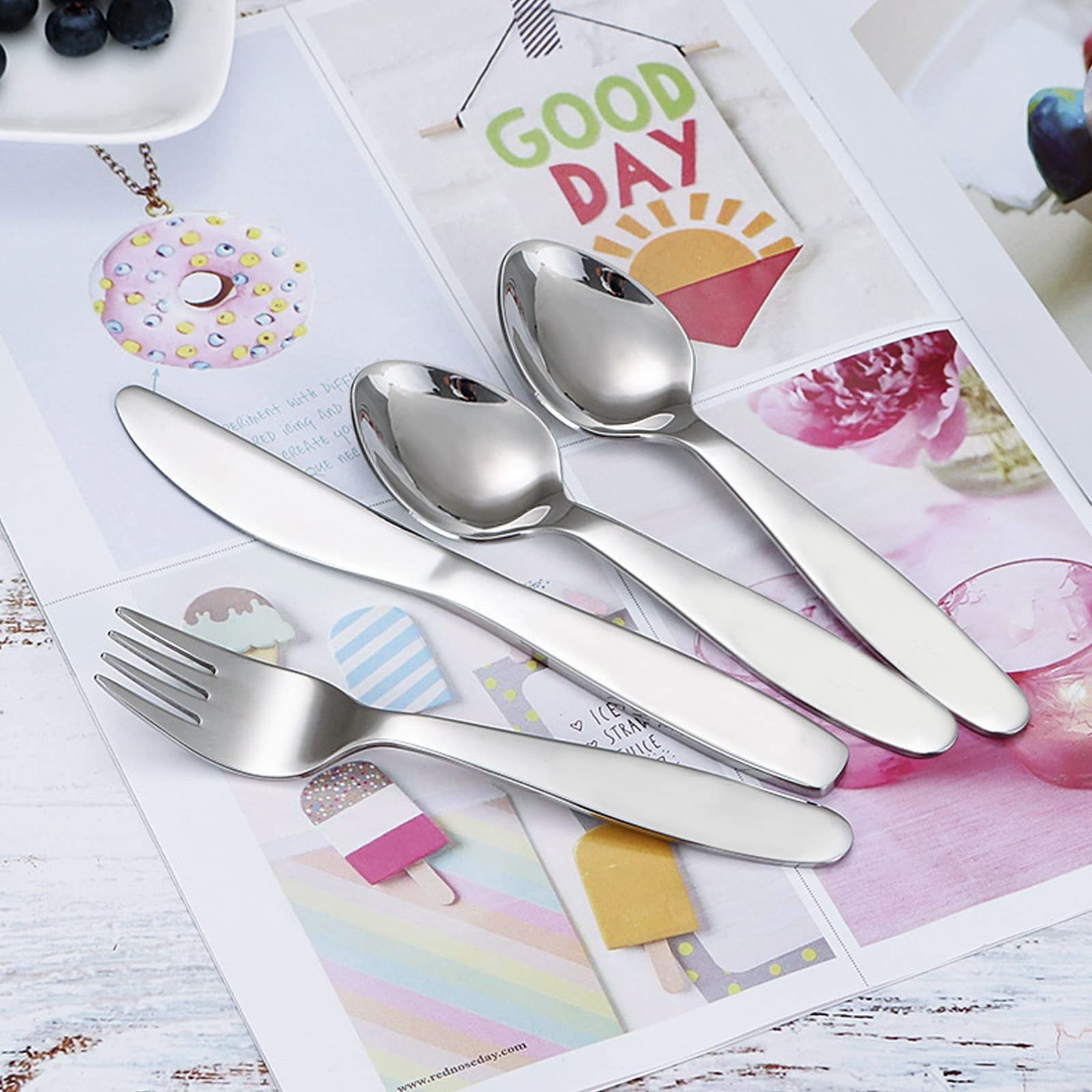 VANRA 2 Pieces Children Fork Spoon Set with Travel Case for Lunch Box, 18/8 Stainless Steel Kids Silverware Flatware Set Kids Utensil Set for School, 5.9in (Fork Spoon)