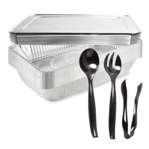 durable full size deep aluminum foil roasting & steam table pans – perfect for large meal prep – includes free 3pcs serving utensils for convenient catering- 10 ct