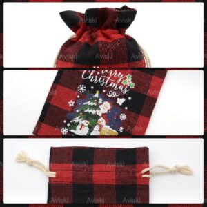 60Pcs Cotton Christmas Drawstring Bags Buffalo Plaid Xmas Gift Bags Cotton Xmas Candy Bags Small Christmas Fabric Bags Goody Gift Bags Treat Sacks Reusable Gift Wrapping Bags Holiday Party Favors