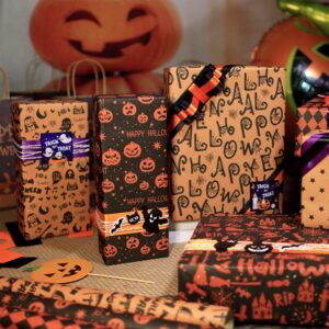 sorkwo Halloween Wrapping Paper Sheet, 6 Sheets Halloween Pattern Paper Flat Wrapping Paper Sheets Gift Wrapping Paper with 6 style for Halloween Birthday Party Gift