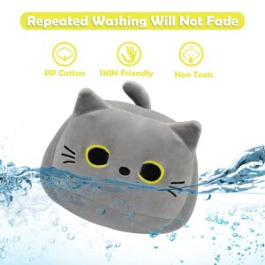 3D Kawaii Fat Grey Cat Plush Pillow, 8-Inch Soft Stuffed Animal Toy for Kids