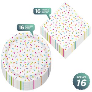 HOME & HOOPLA Confetti Sprinkles Baby Shower Party Round Paper Dessert Plates and Pink Beverage Napkins (16 Plates & Napkins)