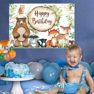 GENERC Large Jungle Animals Baby Shower Backdrop Banner, Woodland Animals Party Decorations, Safari Animals Birthday Decorations for Boy & Girl, Woodland Creature Forest Background Decor, 5 x 3FT