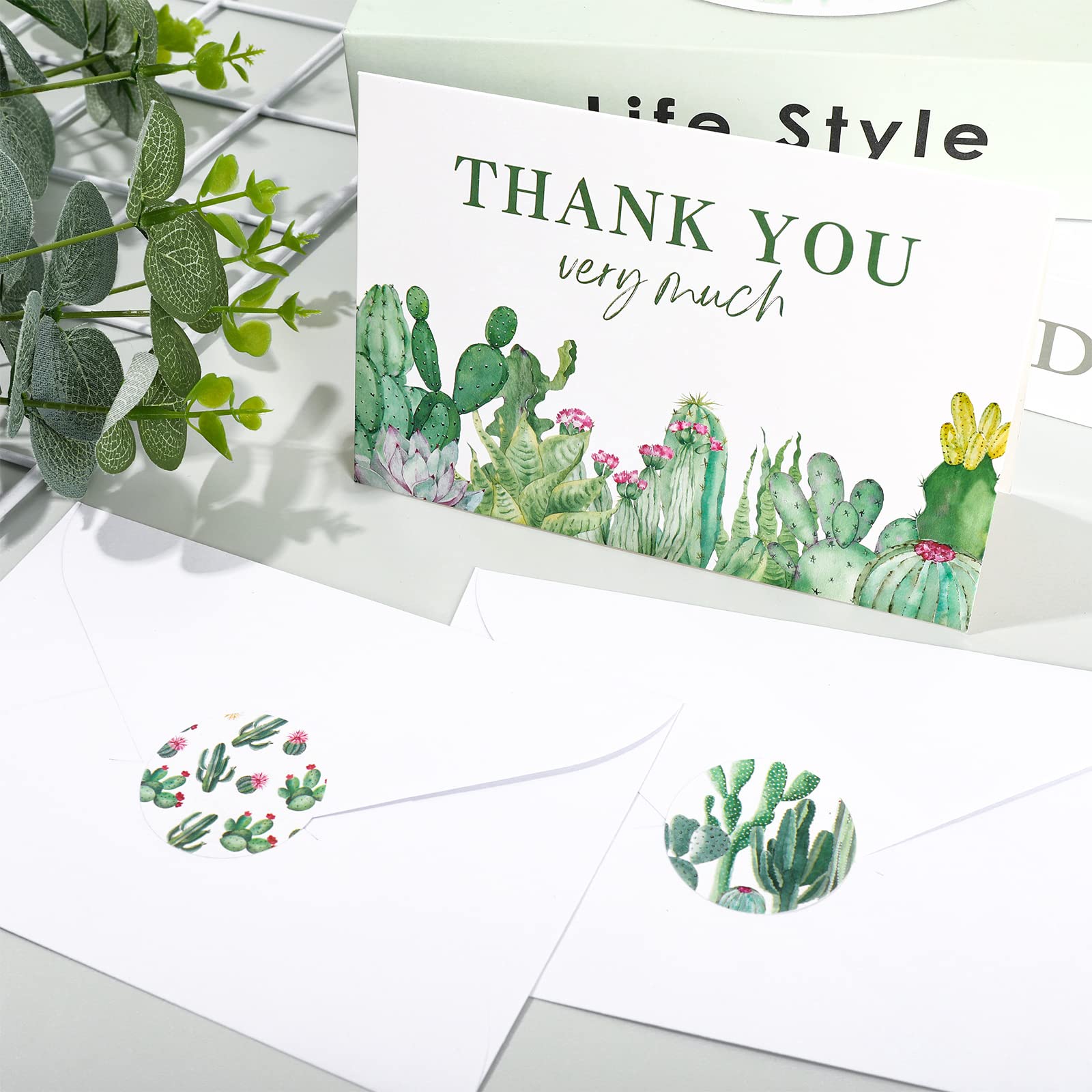 AnyDesign Cactus Thank You Cards 36 Pack Watercolor Succulent Note Cards with Matching Seal Stickers Envelopes Greenery Greeting Blank Cards for Birthday Baby Shower Wedding Bridal Party, 4 x 6