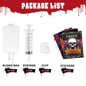 20Packs Halloween Blood Bag for Drinks: 5Design Reusable Drink Pouches Containers Shot and Clips Pouch Prop for Vampire Zombie Hospital Theme Party Supplies