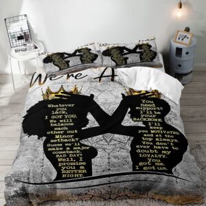 vivihome 3pcs african american bedding sets, duvet cover full, black king melanin queen bed set, quilt comforter cover, bedroom decor for couples gifts, we're a team, 2 pillow shams