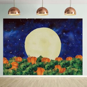 8x6ft Halloween Pumpkin Field Photography Backdrop Starry Sky Night Moon Halloween Background for Kids Baby Shower Birthday Party Autumn Banner Photo Booth, 8x6ft(240x180cm)