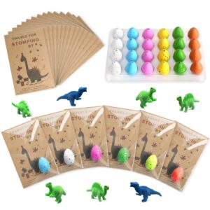 dinosaur party favors funny mini dinosaur toys dinosaur birthday party supplies 24 pack dino eggs and 24 hatching card bulk gifts novelty birthday party decorations for kids boys girls toddler