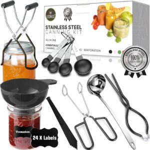 canning kit, canning supplies starter kit, food grade stainless steel canning set for beginner,canning essential tools for water bath & pressure canner, canning accessories equipment for pot, black