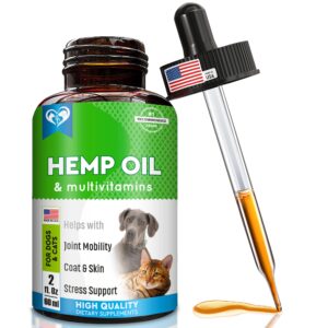 cat & dog hemp oil drops - pet calming anti anxiety & herbal stress relief - natural organic liquid medication for arthritis & hip, joint pain releaf - dog sedative supplements made in usa