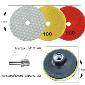 16 Packs Dry Diamond Polishing Pads Set, 4 Inch Dry/Wet Granite Bufffing Pad for Marble Quartz Concrete Stone Tiles - High Temperature Resistance Sanding Kit for Grinder Polisher Drill