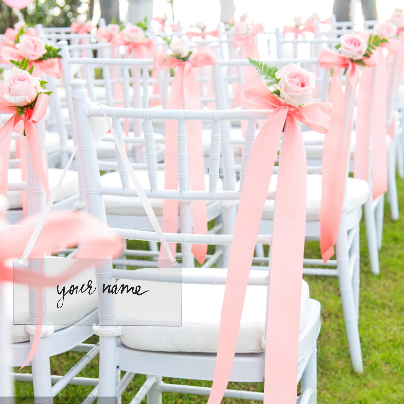 ULTECHNOVO DIY Acrylic Wedding Chair Signs Blank Clear for Mr Mrs Wedding Home Office Crafting for Bride Groom with Ribbon 6pcs