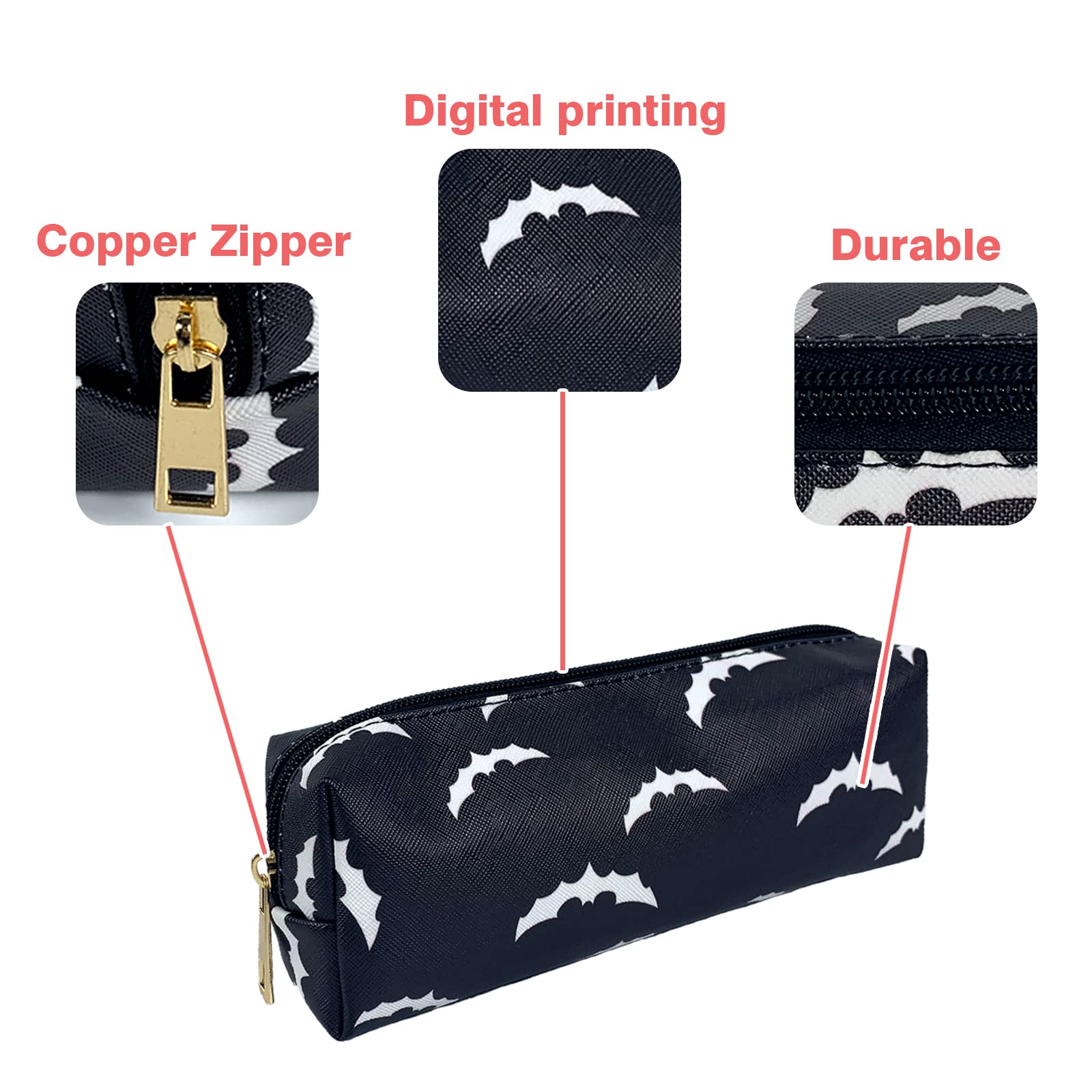 CHPGPUG Pencil Case Bats Halloween Pouch Pen Case with Zipper for Office Organizer School Boys Girls