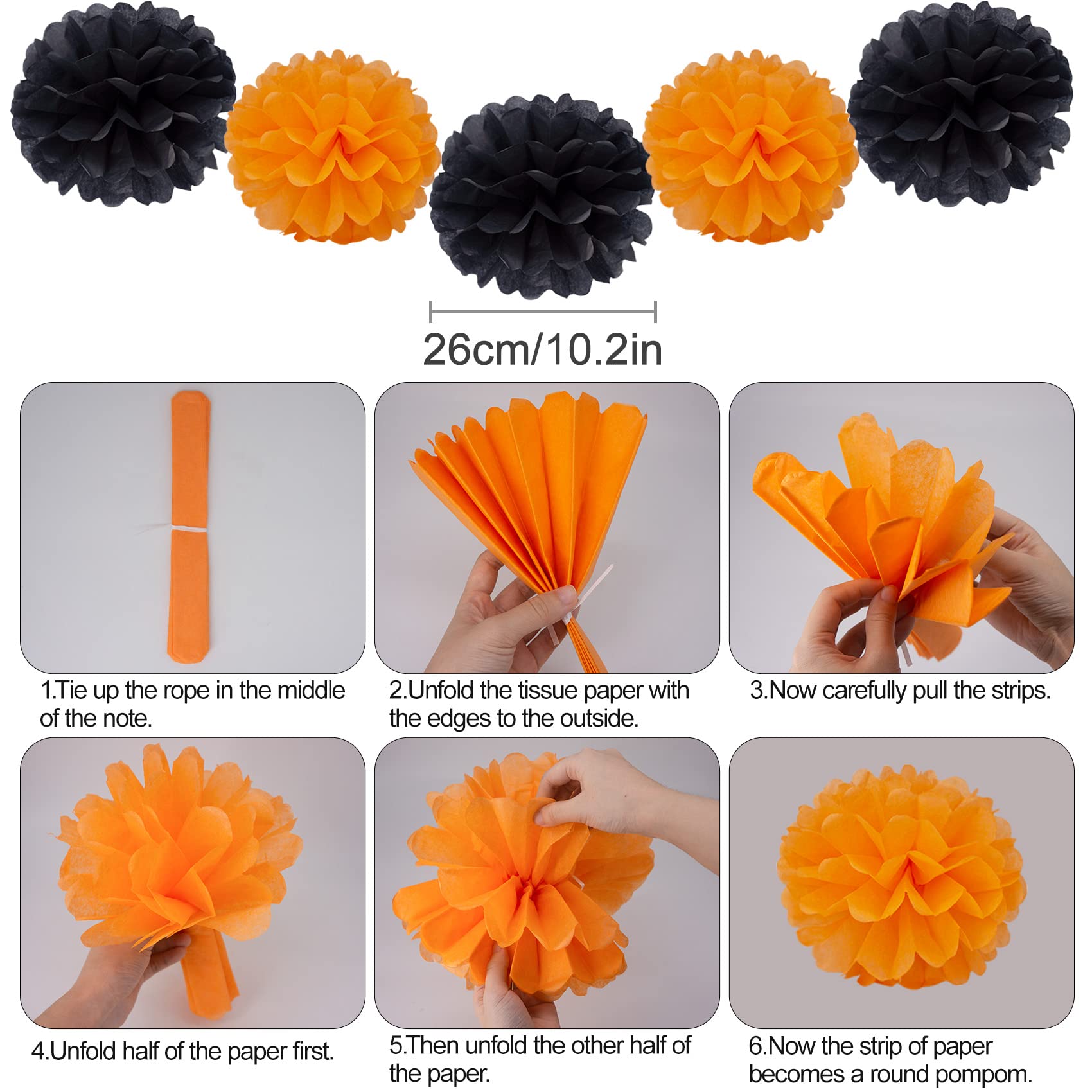 Halloween Party Decoration Festival Set - Huryfox 33pcs Birthday Bunting Decorations Paper Pom Poms Supplies Garland Hanging Honeycomb Balls Suitable for Halloween Garden Indoor Home Décor