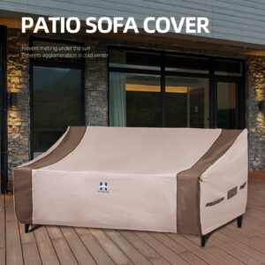 HAMLER Patio Sofa Cover, 2-Seater Heavy Duty Outdoor Couch Cover Waterproof, Outdoor Loveseat Cover with Air Vents and Handles, Outdoor Sofa Cover Fits up to 58"W x 32.5"D x 24"H, Brown & Beige