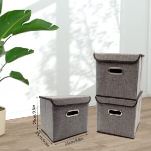 Zalaxt Foldable Cube Storage Bin with Lid, Set of 2, Collapsible Storage Basket with Lid,25 CM x 25 CM, Boho Basket, Nursery Storage Bin, Cube Storage Baskets for Home Bedroom Grey