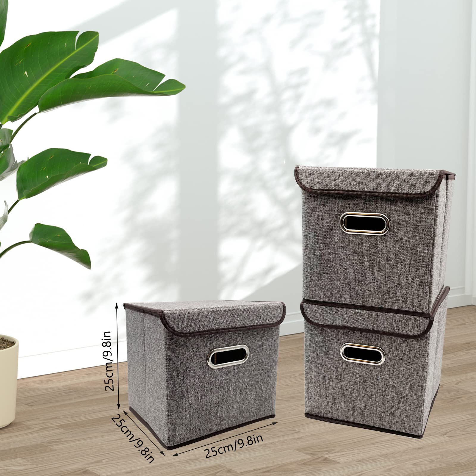 Zalaxt Foldable Cube Storage Bin with Lid, Set of 2, Collapsible Storage Basket with Lid,25 CM x 25 CM, Boho Basket, Nursery Storage Bin, Cube Storage Baskets for Home Bedroom Grey