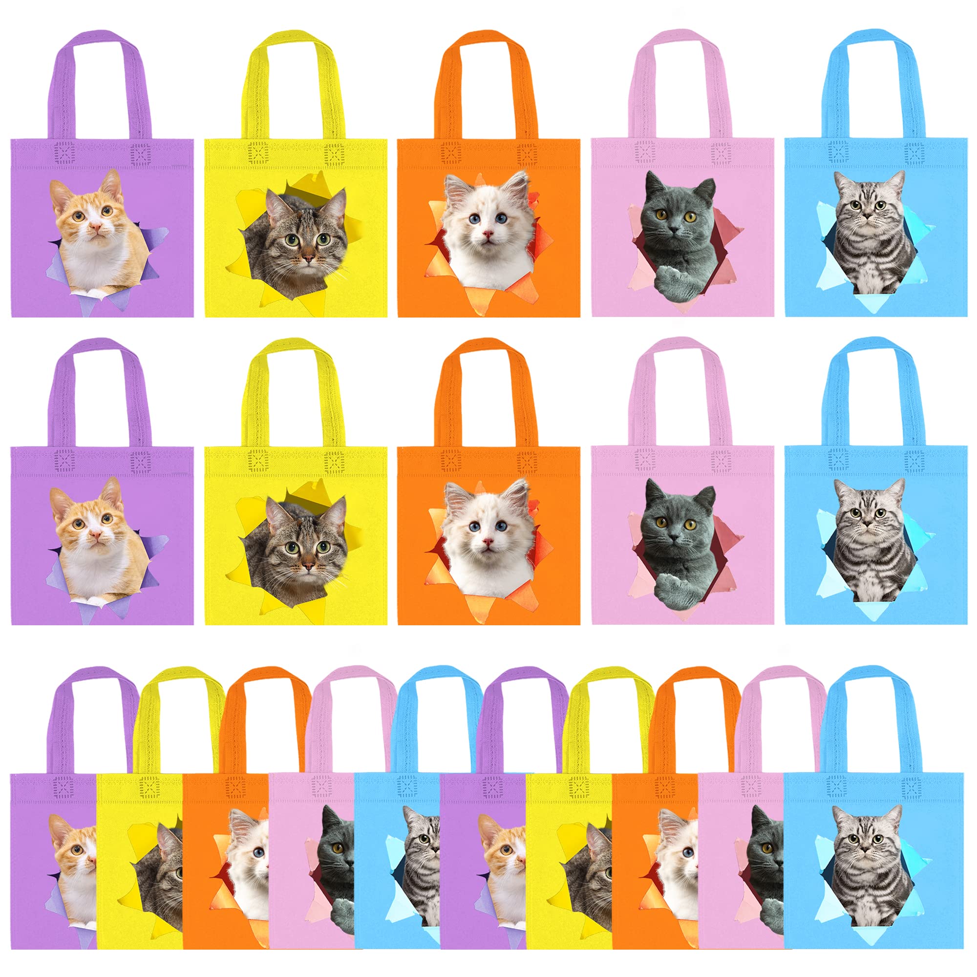 BANBALLON 20 PCS Cat Party Favor Bags Cat Birthday Party Supplies Pet Party Favor Bags Cat Goodie Bags for Cat Theme Birthday Party Classroom Baby Shower Supplies (Cat)