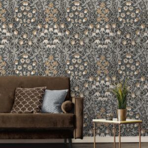 NextWall Tulip Garden Floral Peel and Stick Wallpaper (Wrought Iron & Chamois)