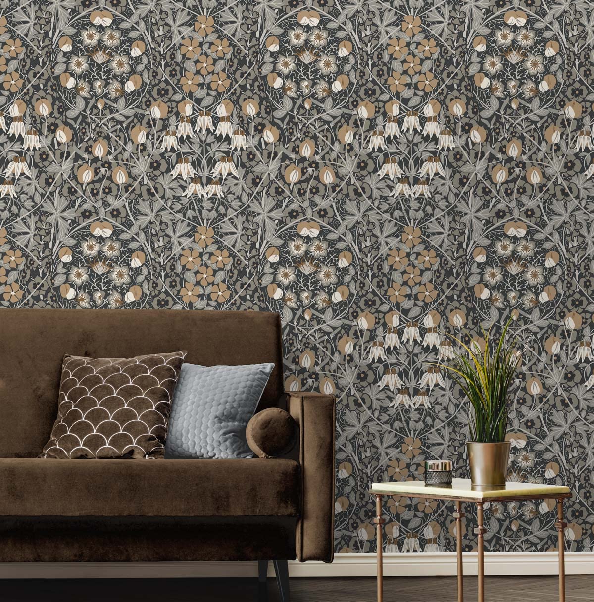 NextWall Tulip Garden Floral Peel and Stick Wallpaper (Wrought Iron & Chamois)