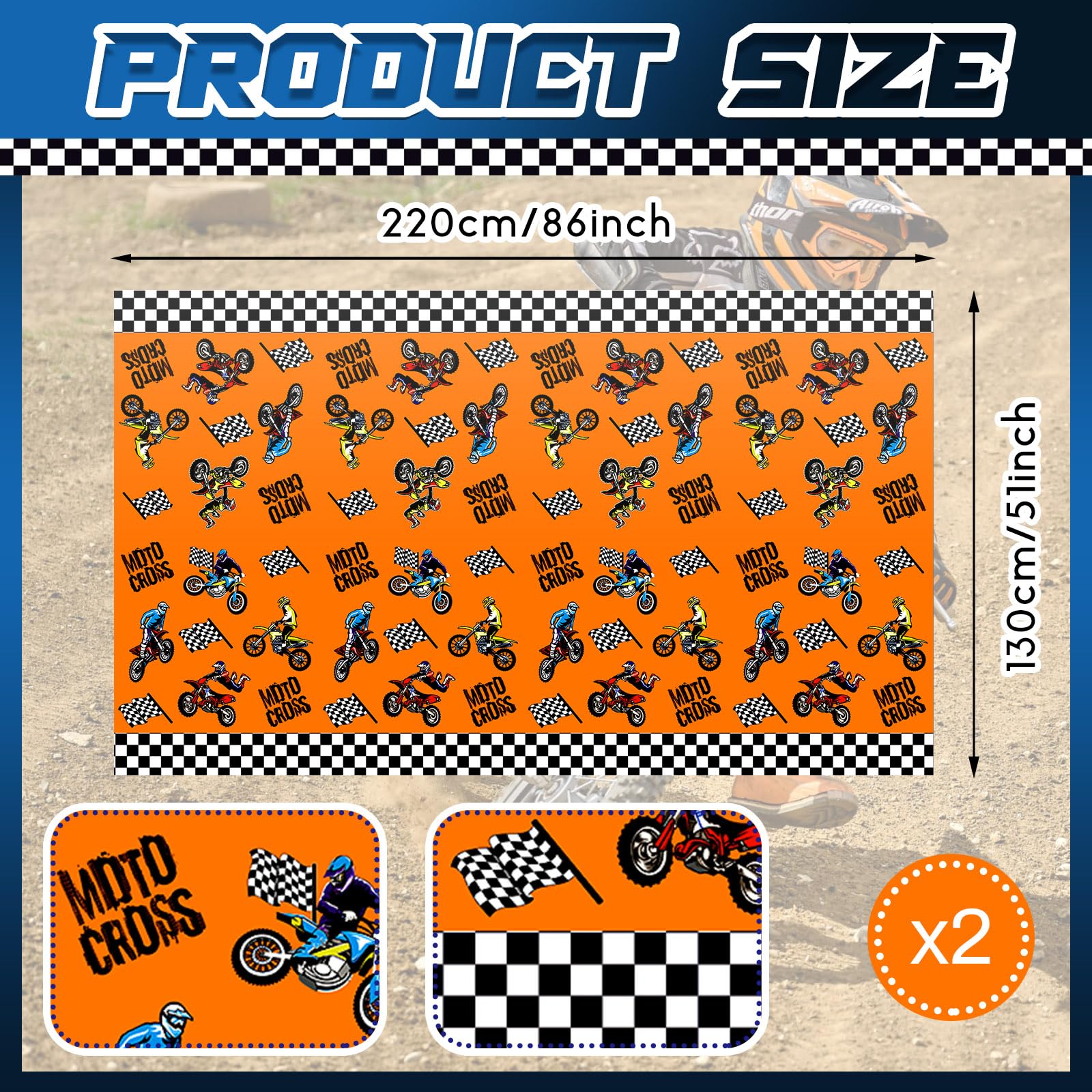 Dirt Bike Birthday Party Decorations Tablecloths Motorcycle Table Covers Dirt Bike Theme Table Covers Checkered Racing Baby Shower Party Favor Party Supplies(2 Pieces)