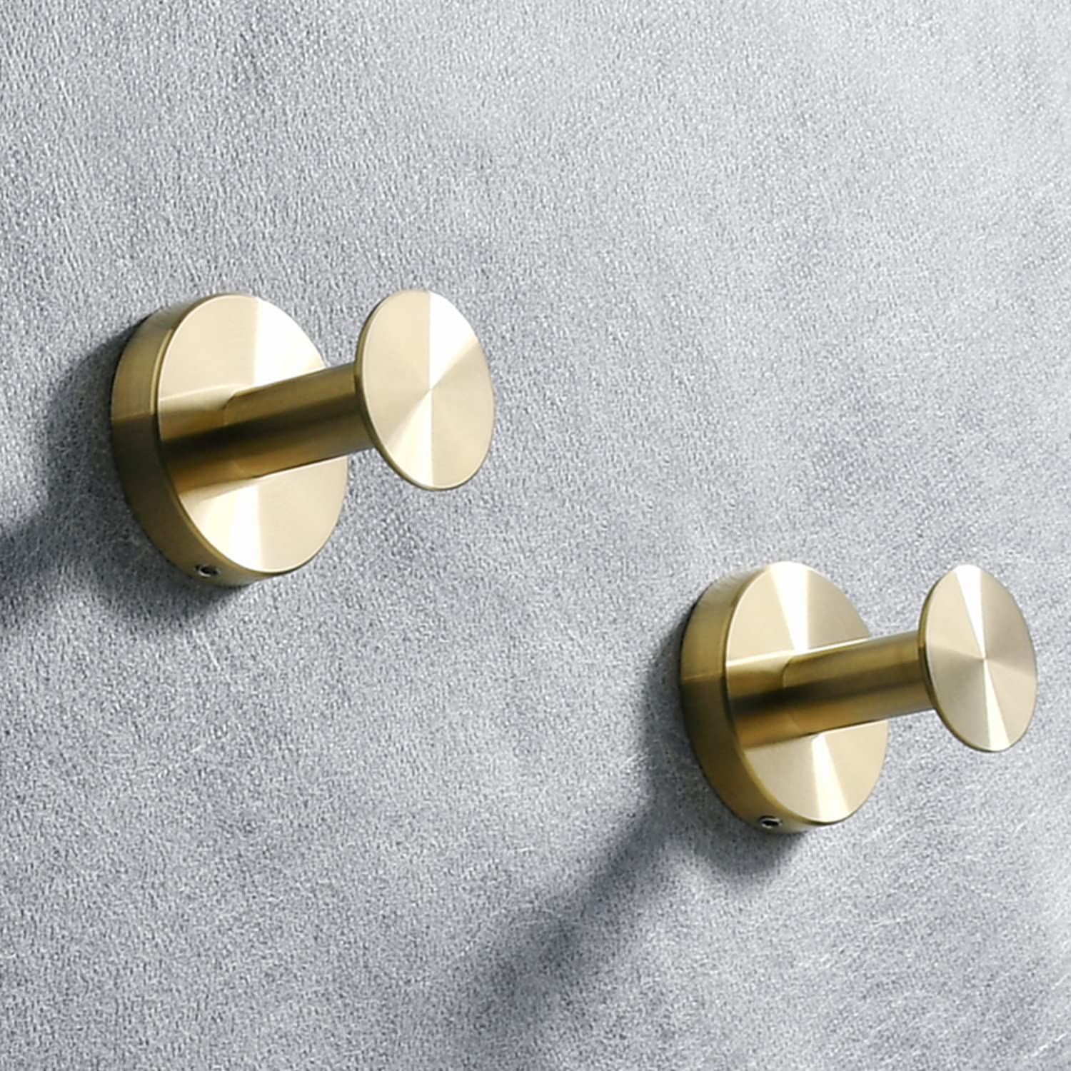 NEWRAIN Towel Hooks, 4 Pack Towel Holder for Bathroom Wall, Cabinet Closet Door, Kitchen, Bedroom, Hotel - Modern Design Effortless Mounting Towel Hangers, Robe Hook Brushed Gold