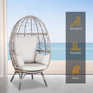 Patio Tree Outdoor Wicker Egg Lounge Chair, Patio Steel Rattan Lounge Chair with 4 Removable Cushions, Beige