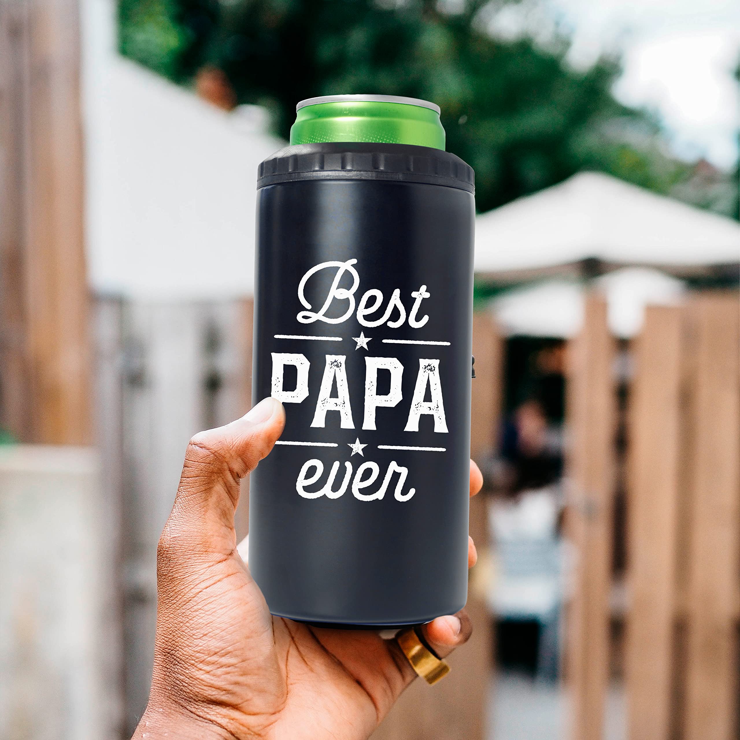 SANDJEST 4-in-1 Dad Tumbler Gifts for Dad from Daughter Son - 16oz Best Papa Ever Can Cooler Tumblers Cup - Stainless Steel Insulated Cans Coozie Christmas, Birthday, Father's Day Gift