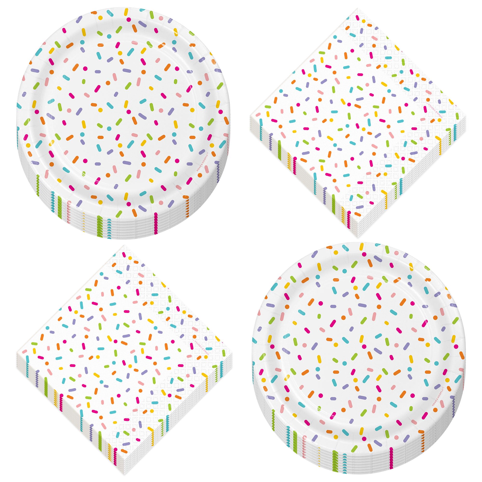 HOME & HOOPLA Confetti Sprinkles Baby Shower Party Round Paper Dessert Plates and Pink Beverage Napkins (16 Plates & Napkins)