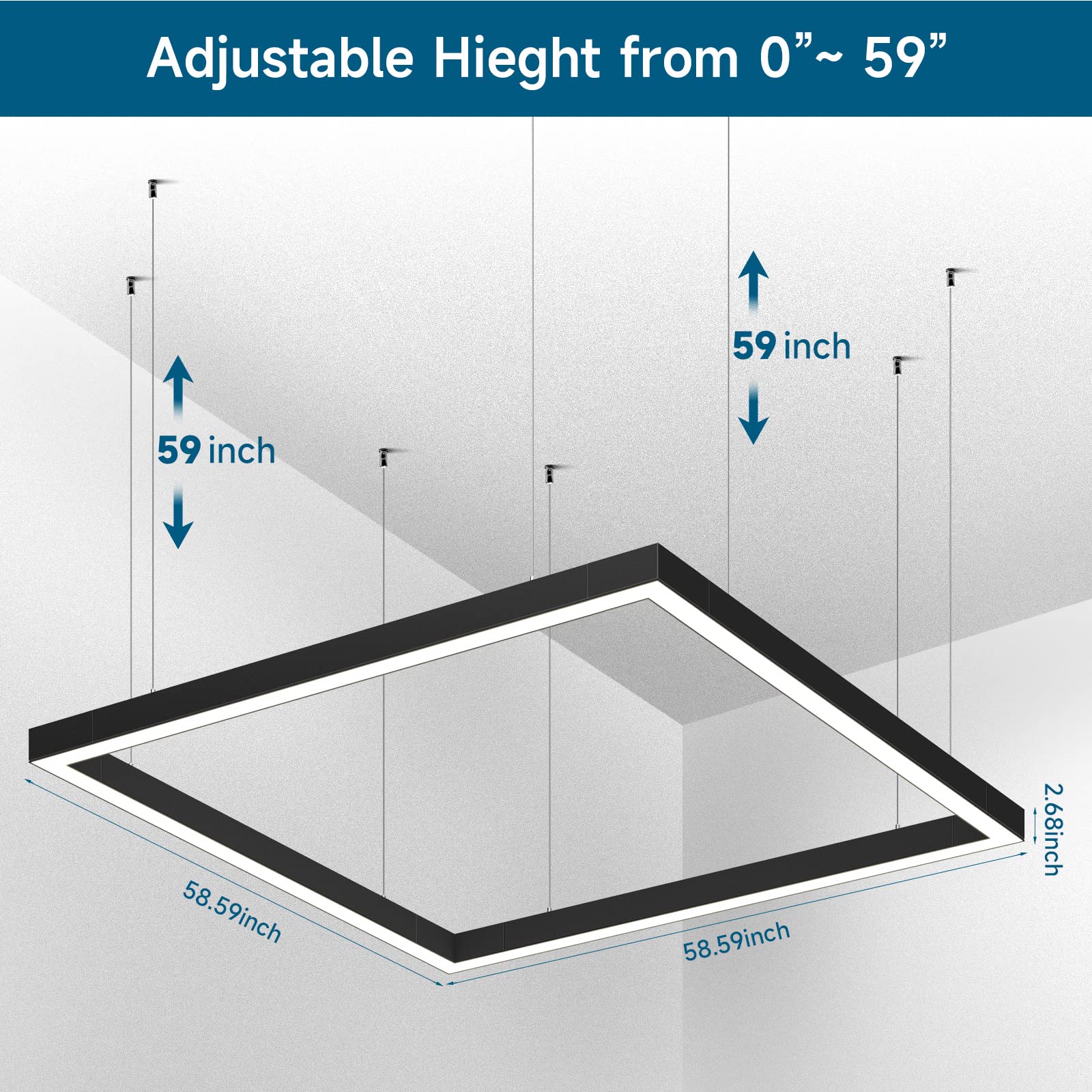 Barrina LED Linear Light Set with Remote, 5FT x 5FT Square Office Light Fixture, 3CCT Seamless Connection, 4FT Light & L-Shape Connector, 5568 Series