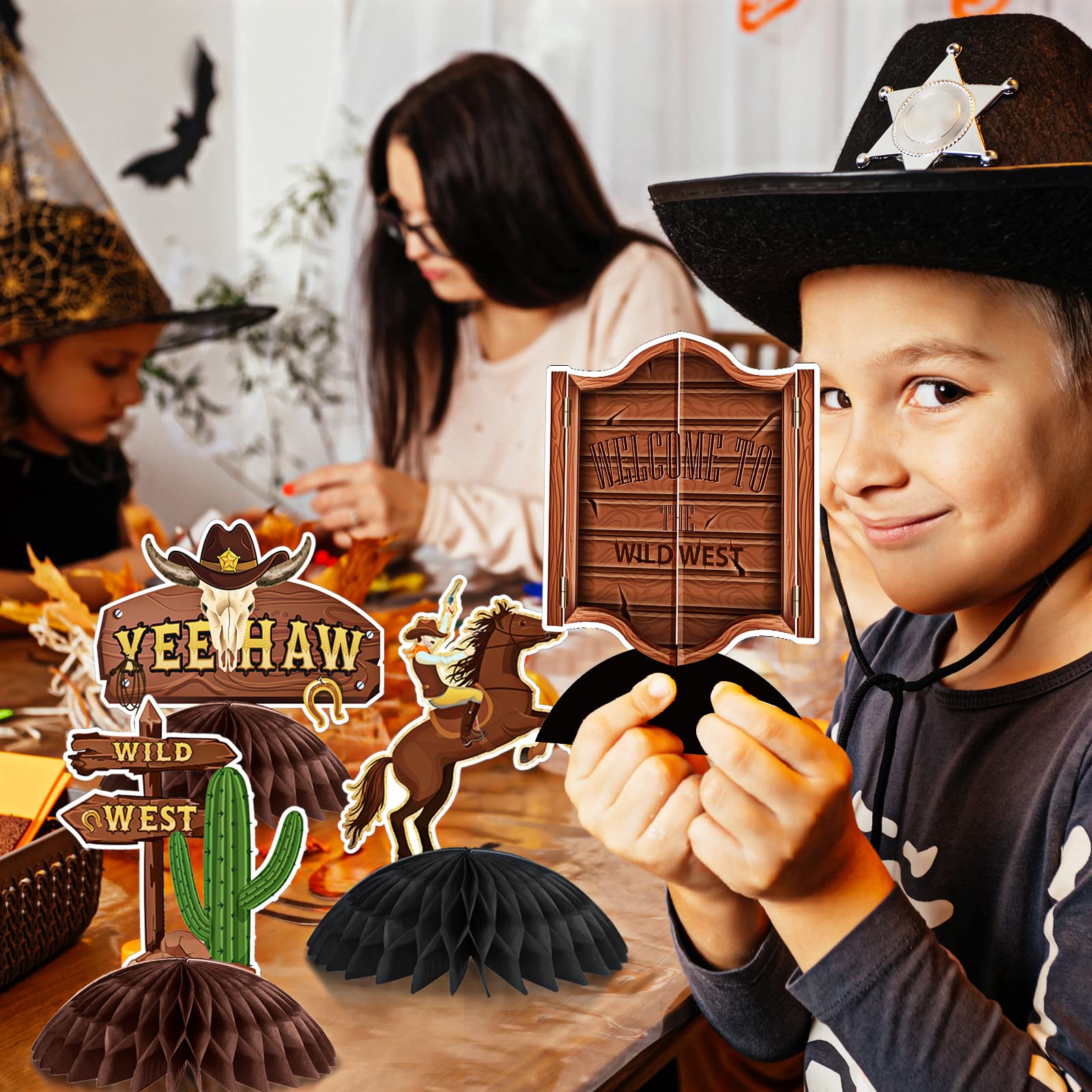 9 Pcs Western Cowboy Honeycomb Centerpieces Wild Western Party Decorations West Cowboy Party Favors for Kids Birthday Party Baby Shower