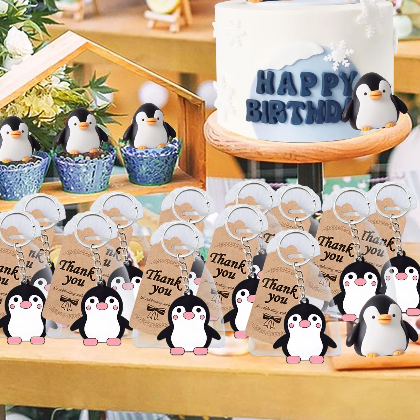 Elecrainbow 24 Pack Penguin Keyring Pack Party Favor for Penguin Lover, Guest Return Gift, Animal Themed Party, Baby Shower, Birthday