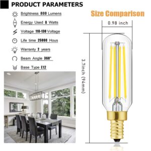 E12 LED Dimmable 8W Equal 100 watt Daylight 4000K T6 T25 E12 Candelabra Bulb for Chandeliers,Ceiling Fan,Pendant,Wall sconces AC120V 800LM e12 Light Bulb 6Pack