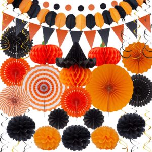 halloween party decoration festival set - huryfox 33pcs birthday bunting decorations paper pom poms supplies garland hanging honeycomb balls suitable for halloween garden indoor home décor