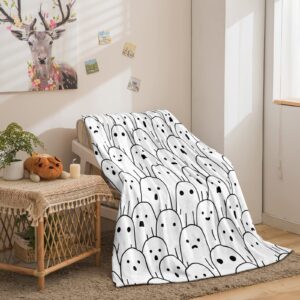 Merryword Ghost Halloween Blanket Cute Halloween Blanket White Ghost Pattern Halloween Throw Blanket Soft Lightweight Blanket for Bedroom Couch Sofa (Throw(50"x60"), Ghost)