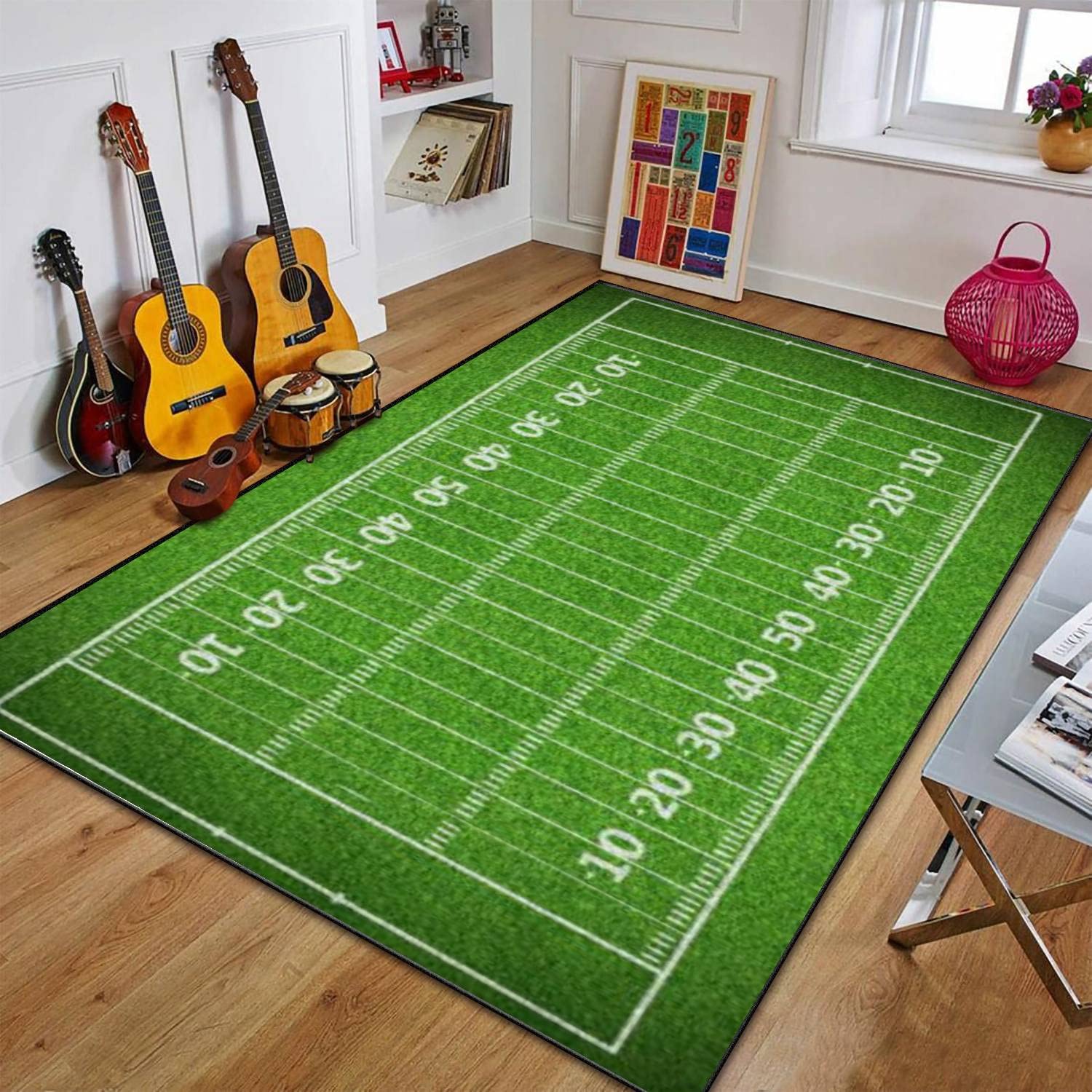 PeeNoke American Football Field Area Rug Outdoor Patio Rug Play Mat Floor Mat Modern Carpet Non-Slip Home Decor Living Room Bedroom Nursery, 6x9 ft